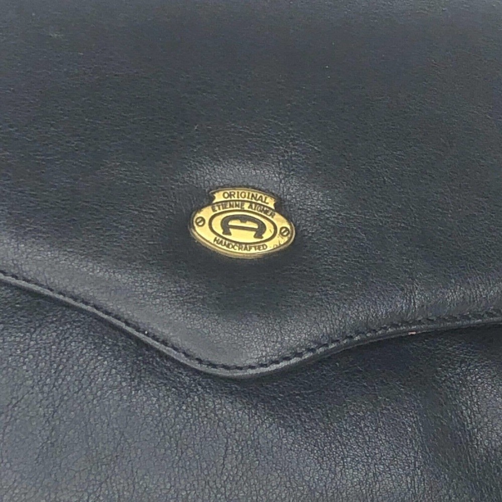 Vintage Etienne Aigner Handbag Women M Navy Blue Leather Purse Shoulder Bag